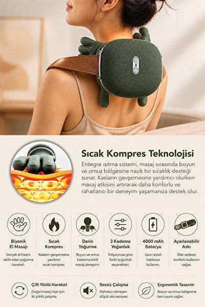 mimtec Isıtmalı Taşınabilir Masaj Aleti - Parmakla El Hissiyatı Veren Şarjlı Boyun Sırt Omuz Bacak Aleti