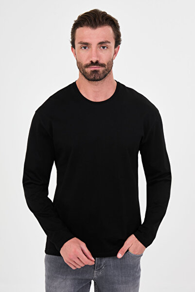 Mcr Tricou pentru bărbați cu mânecă lungă, 100% bumbac, cu decolteu rotund, c...