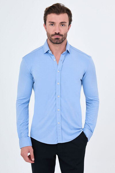 Mcr Straight Slim Fit Men's Shirt Blue - 27023.24K