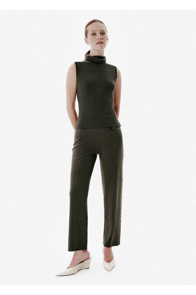Knitss Ribbed Detail Straight Leg Green Trousers