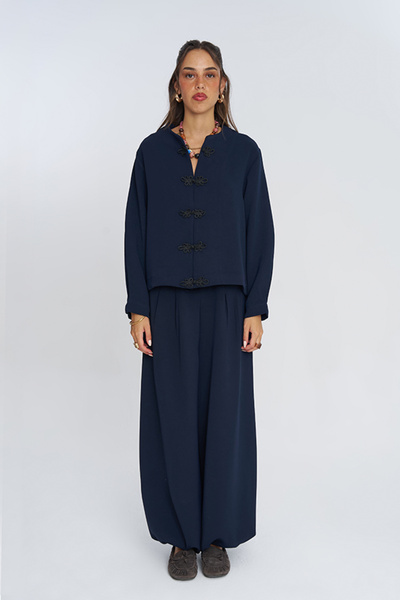Orfeo Negro Women's Judge Collar Chinese Button Solid Color Blouse - Shirt