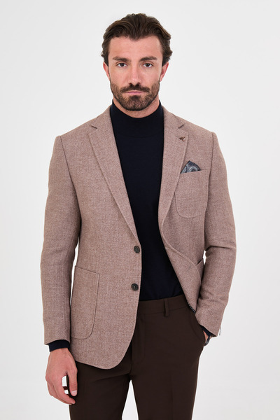 Mcr Textured Slim Fit Mono Collar Pocket Premium Wool Blend Men's Jacket Brow...