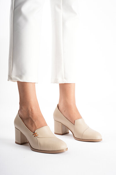 ANALİN SHOES Women's genuine leather heeled shoes with trim