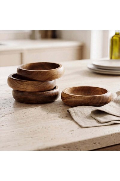 BEYNİS LİFE Ağacın İkinci Yaşamı Acacia Wood Set of 6 Round Bowls - Handcrafted Natural Wooden Bowl - Breakfast Snack Bowl Sauce Bowl Set