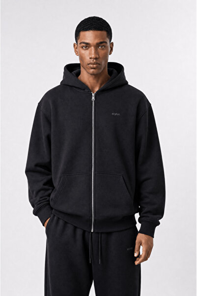 Respire Erkek Basic Oversize Zip Siyah