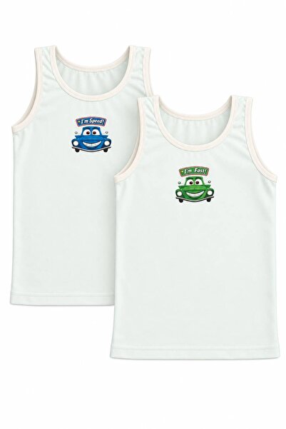 FUL 2-Piece Boys' Undershirt Set in Light Green, Front and Back Printed Under...