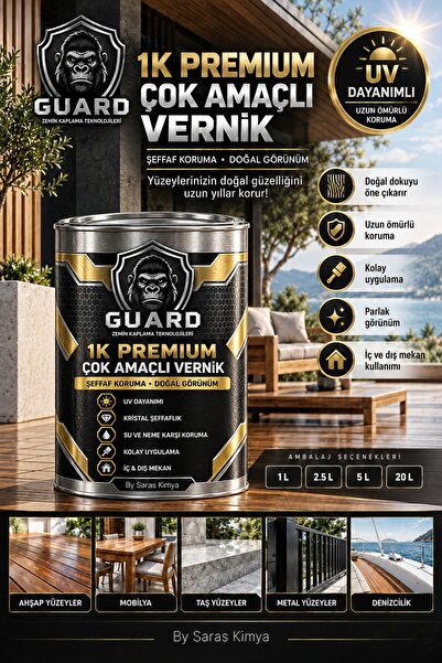 SARAS KİMYA GUARD 1K Premium Çok Amaçlı Şeffaf Koruyucu Vernik - Solvent Bazl...