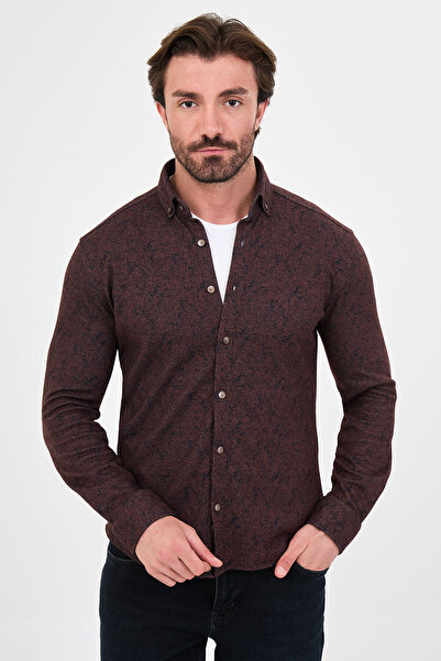 Mcr Patterned Slim Fit Stand Collar Lumberjack Long Sleeve Men's Shirt Tile -...