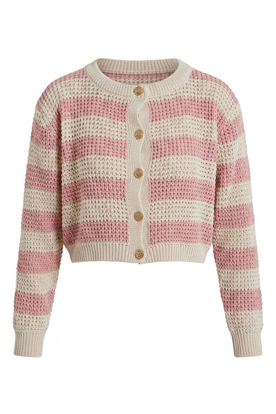 Noa&Noa Striped Detail Buttoned Baby Collar Cardigan Pink