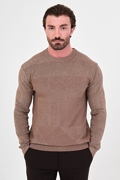 Mcr Textured Slim Fit Crew Neck Cotton Men's Knitwear Sweater Mink - 11622.26K