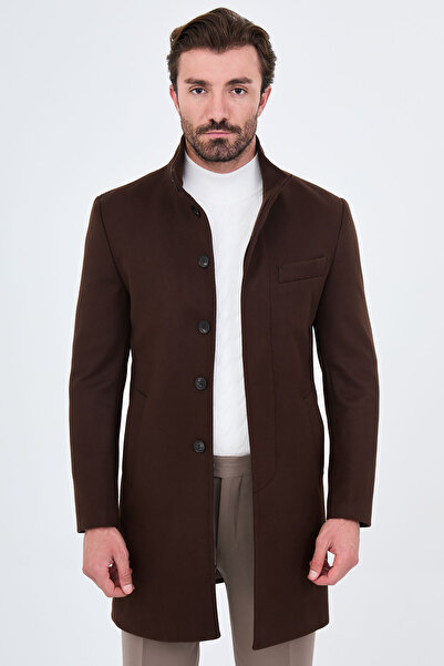 Mcr Straight Slim Fit Stand Collar Hidden Button Side Pocket Wool Men's Cashm...
