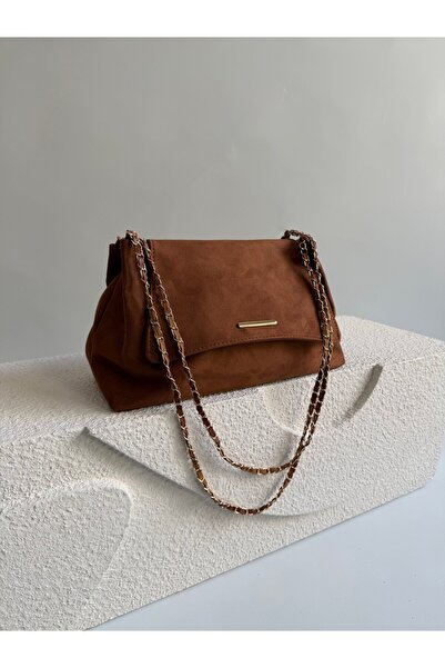 Mia Collection Mocca Model El Ve Kadın Omuz Çantası Süet Çanta Taba