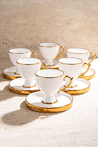 Perotti Çengelköy 6-Person Curved Gilded Coffee Cup Set