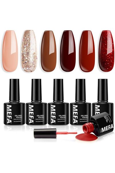 Mefawall MEFA UV Nail Polish red nude, Gel Nail Polish 6 Colors Set Nails Gel...