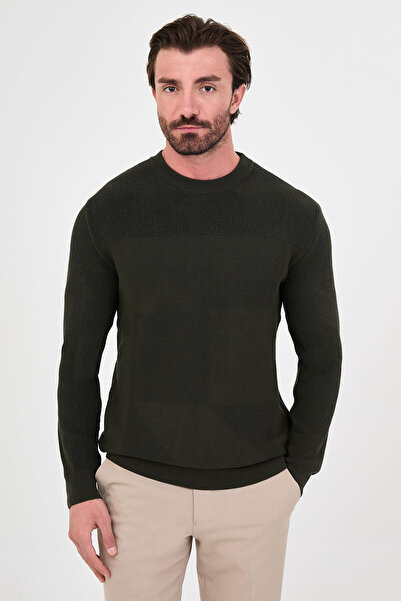 Mcr Textured Slim Fit Crew Neck Cotton Men's Knitwear Sweater Khaki - 11622.26K