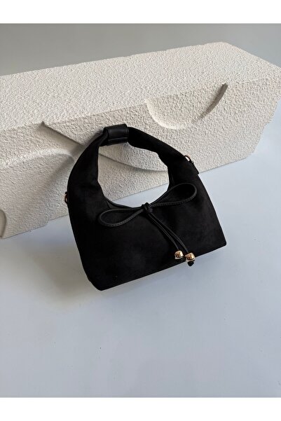 Mia Collection Bowknot Bag Model Hand and Women's Shoulder Bag Suede Bag Black