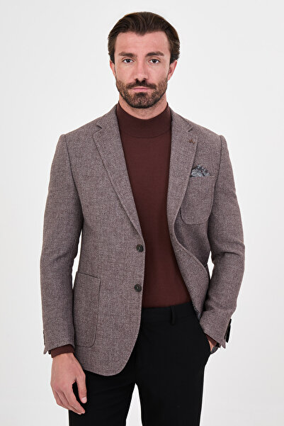 Mcr Textured Slim Fit Mono Collar Pocket Premium Wool Blend Men's Jacket Brow...
