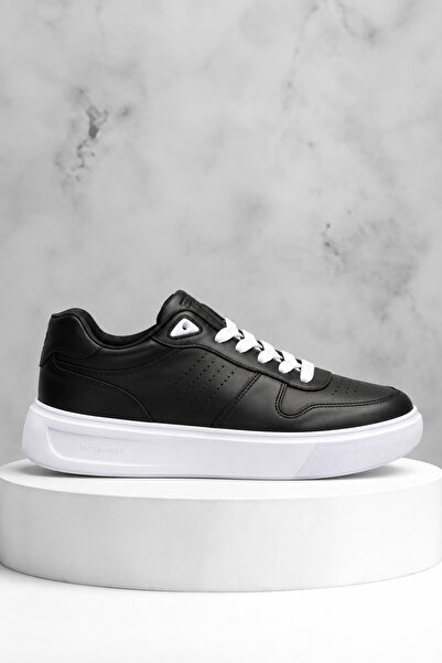 Tonny Black Erkek Siyah Beyaz Rahat Kalıp Deri Detaylı Bağcıklı Sneaker