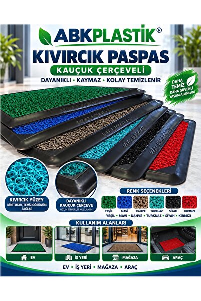 ABK PLASTİK Kauçuk Çerçeveli Kıvırcık Paspas 47 x 67 cm