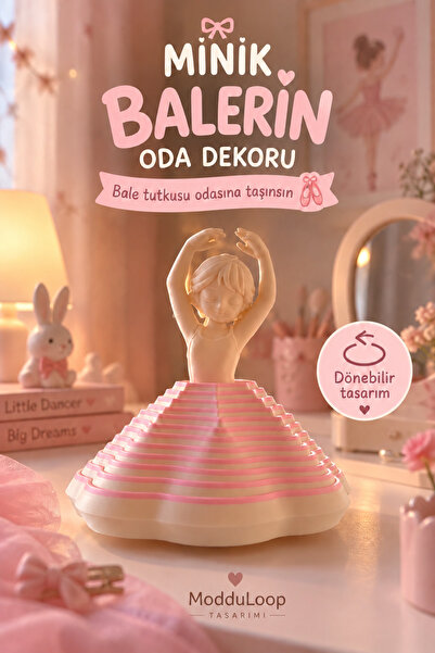 ModduLoop Minik Balerin Oda Dekoru – Dönebilir Bale Temalı Masaüstü Dekor