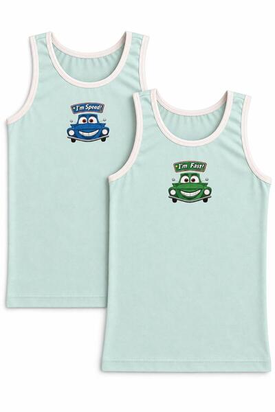 FUL 2-Piece Boys' Undershirt Set, Nile Green, Front and Back Printed Undershi...