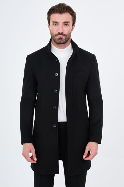 Mcr Straight Slim Fit Stand Collar Hidden Button Side Pocket Wool Men's Cashm...