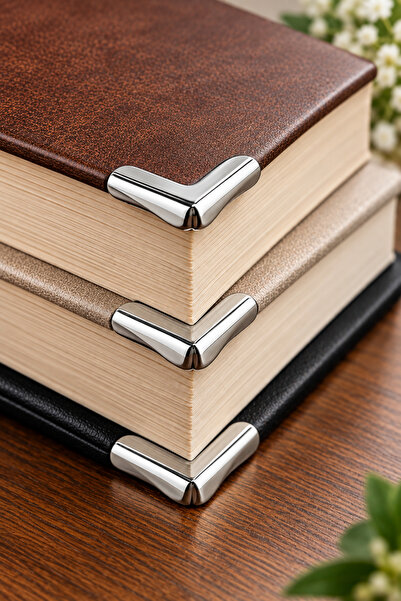 BRUEL Silver Book Corner Ornament (12 Pieces) - Book, Menu, Encyclopedia Corn...