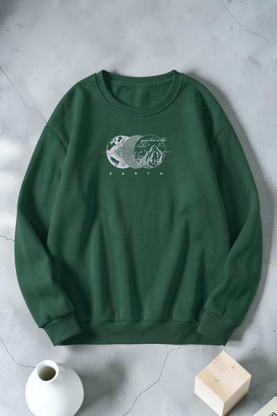 uyguntarz Hanorac unisex cu imprimeu Earth, cu guler rotund