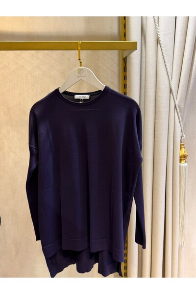 Nuss Nuss116 Lastik Kol Merserize Tunik Koyu Mor