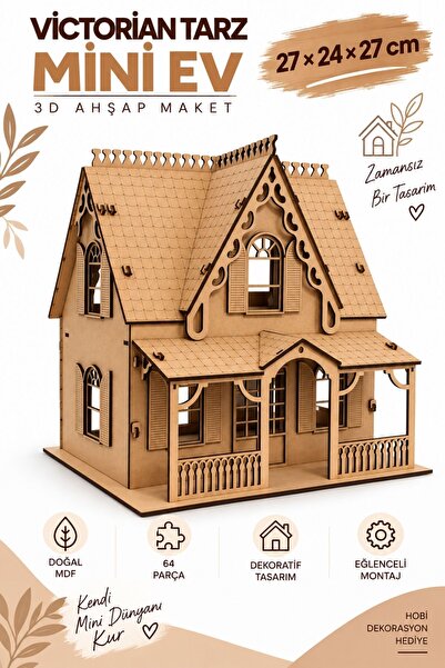ALGWOOD Victorian Tarz Mini Ev 3D Ahşap Maket 64 Parça Dekoratif Hobi Modeli