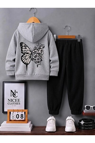 Leto Lykia Children's Tracksuit Unisex (Black with Butterfly Winter Print on ...