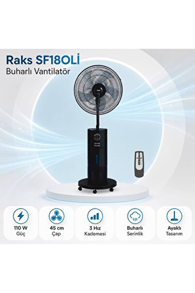 Raks SF18OLI 110W Güçlü Motor, 45 cm Çap, 3 Hız Kademeli Ayaklı Buharlı Vanti...