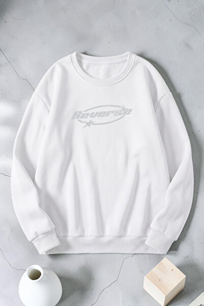 uyguntarz Hanorac unisex cu imprimeu digital inversat, cu gât tip crewneck