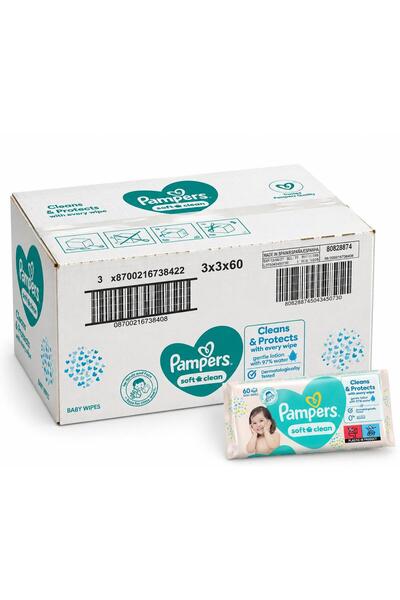 Pampers Soft & Clean Islak Bebek Mendili 60 Yaprak x 9 Paket (540 Yaprak)
