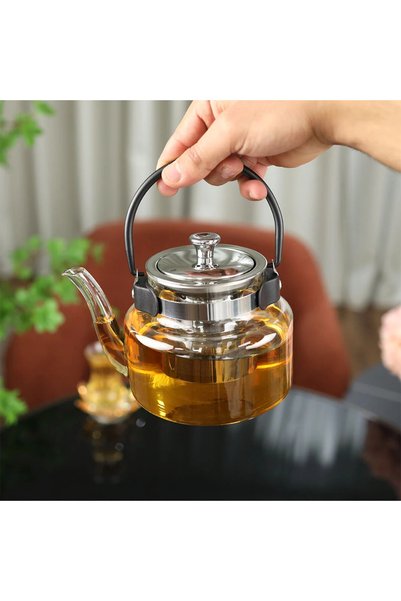 Al Hadaya Mall Glass and Stainless Steel Tea Pot with Elegant Design - Transp...