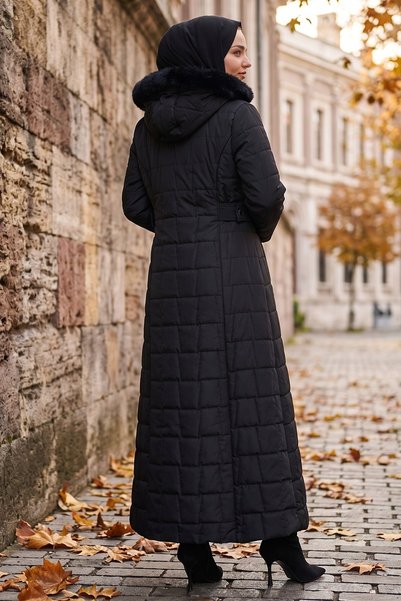 HNT Hayrunnisa Tesettür Full Length Nova Quilted Coat Black Hnt2803