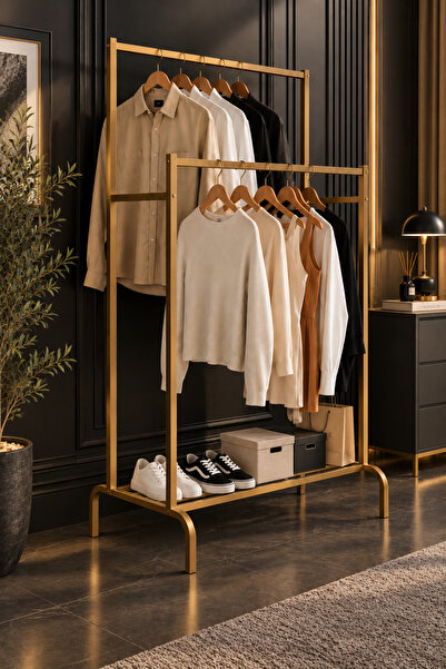 reflekta Gold Metal Elbise Askılığı Konfeksiyon Askılığı İkili Dayanıklı Giyi...