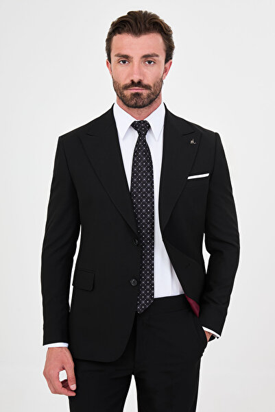 Mcr Plain Slim Fit Wide Collar Vestless Wool Blend Men's Suit with Handkerchi...