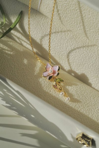 AŞIK ACCESSORIES Çelik Orkide Çiçek Kolye