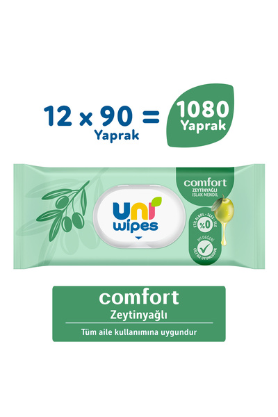 Uni Baby Uni Wipes Comfort Zeytinyağlı Islak Mendil 12X90 1080 Yaprak