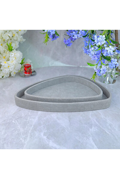 Al Hadaya Mall Modern Design Leather Serving Plate Set - Gray - 2 Pcs - 32X50...