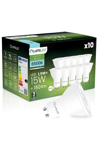 Lumiled 10x Bec LED GU10 tip spot PAR16 1.5W = 15W 150lm 6500K Rece 36 °