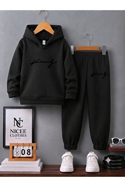 Leto Lykia Children's Tracksuit Unisex (Black Handwritten King Winter Print)