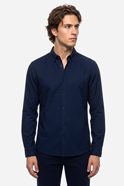 Mudo Men's Navy Blue Regular Fit Long Sleeve Shirt