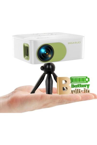 BIGASUO جهاز عرض صغير يعمل بالبطارية مع بلوتوث - جهاز عرض محمول بدقة HD 1080P...