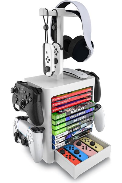 ECHZOVE PS5 Game Organizer, Storage Stand for Nintendo Switch Accessories, Jo...