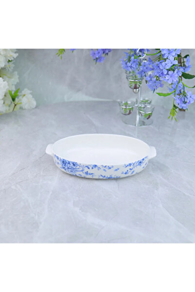 Al Hadaya Mall Elegant Design Ceramic Baking Tray - White and Blue - 18*30*6 cm