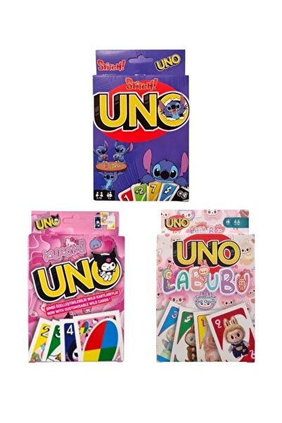 Oyunsal Kuromi Uno + Labubu Uno + Stitch Uno Oyun Kartları 3'lü Set