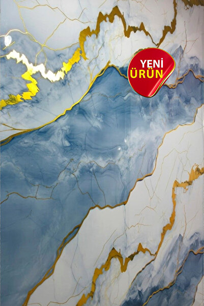 BienHome 10 Adet, Mermer Desenli Kendinden Yapışkanlı Mutfak Kaplama Pvc Panel 30x60 cm Kolay Kullanım Hemen Çözüm Pratik Kaplama Açık Buz Mavisi Gold Renkler