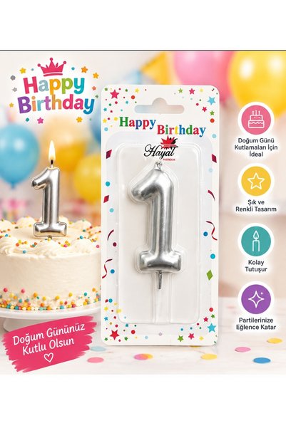GÜMÜŞ Doğum Günü Pasta Mumu 1 Yaş Mumu Rakamlı Mum Doğum Günü Mumu Sayı Mum